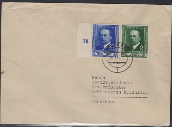 Germany Third Reich Michel#: 760-61 Emil Behring post card FDC F/VF