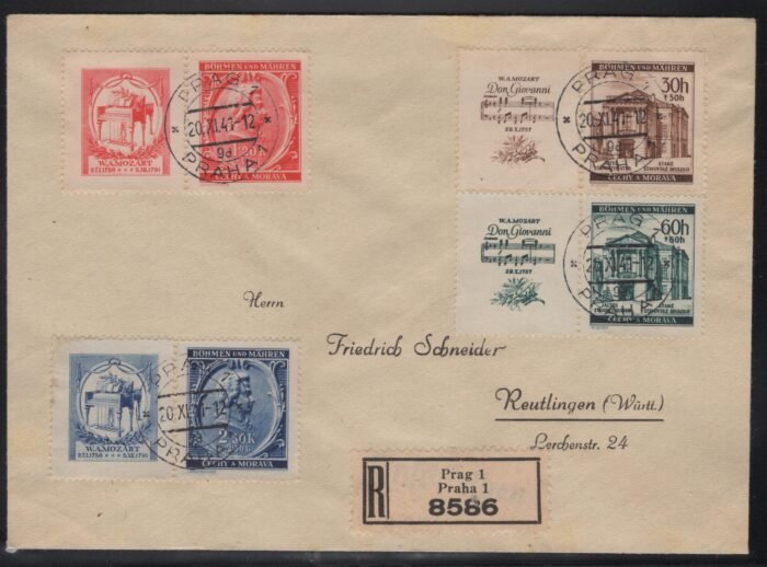 Bohemia registered cover Mi 79-82 with ladels VF