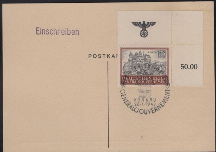 General Government Michel#: U VF MI 116 with top eagle margin on post card with special cancel