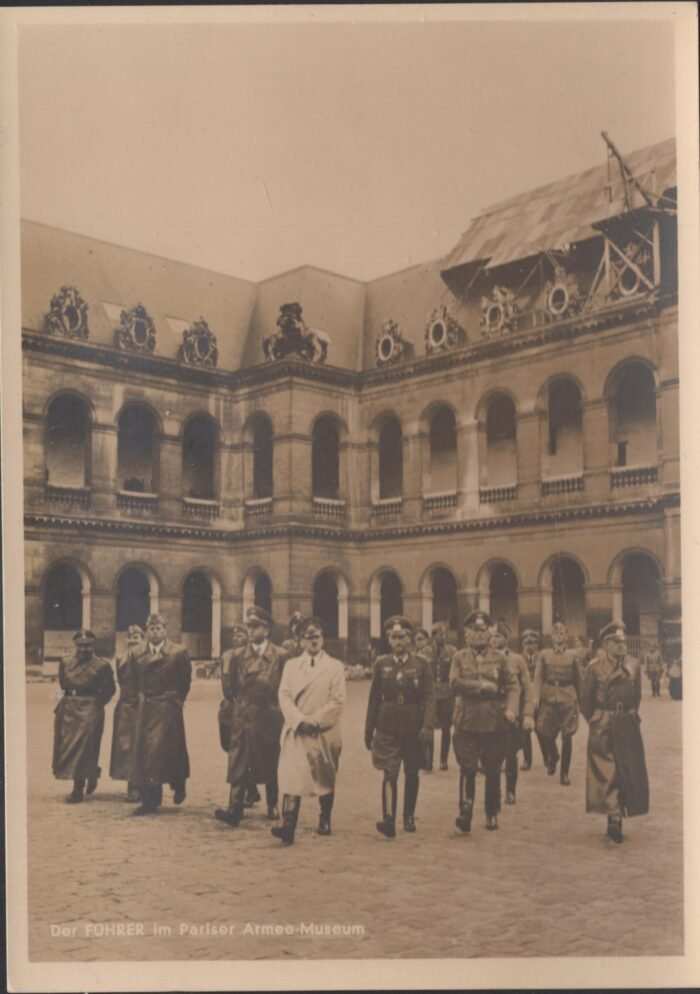 Germany Post Card Third Reich Hitler at Paris Army museum franked with DR, French, and Danzig stamps VF