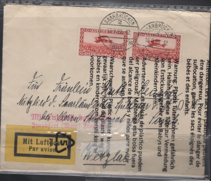 Saar MI 126 PF I (first stamp) VF cover VF