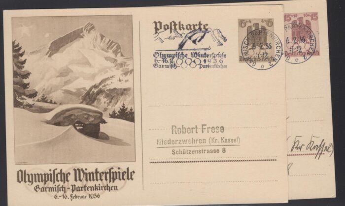 Third Reich cover MI P257-8 "Winterspiele" werbestempel F/VF