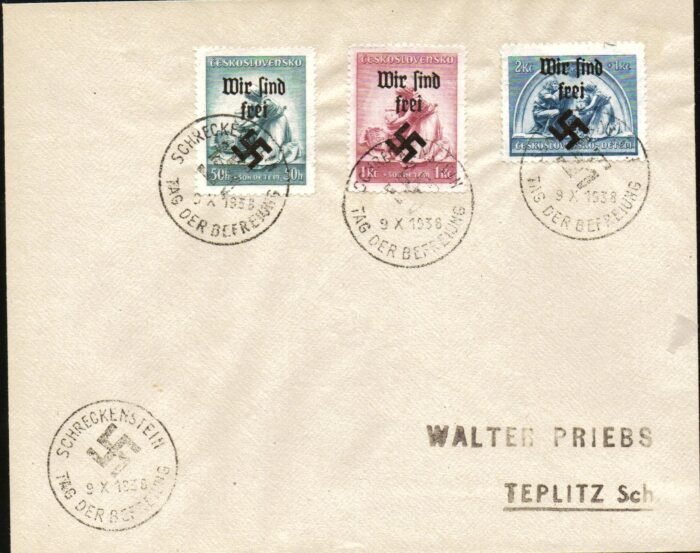 Sudetenland - local overprints with Schreckenstein cancels VF