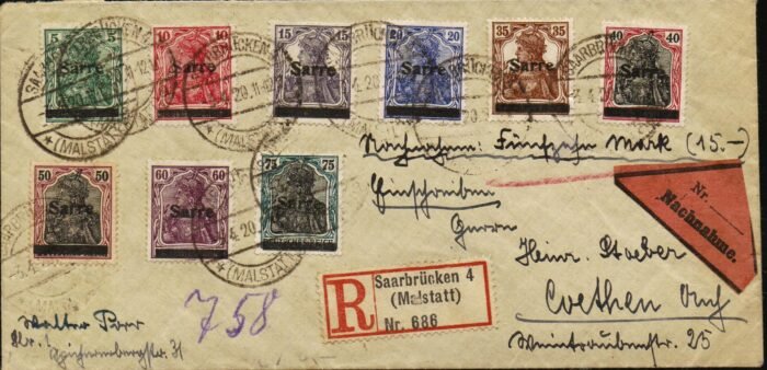 Saar registered Nachnahme cover F/VF