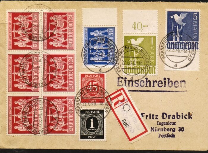 Germany allied Zone Michel 914,959,960,962,965, 968 Registered cover VF