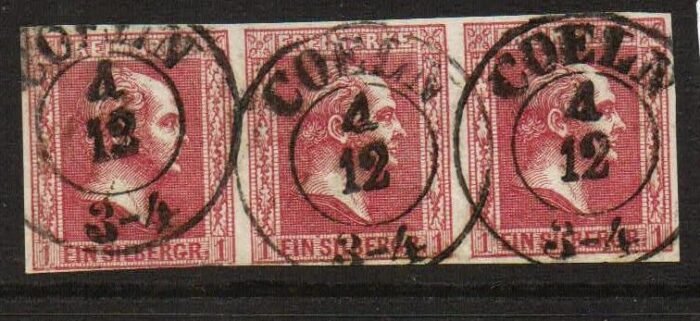 Prussia Scott#: 11 Michel#: U F/VF horizontal strip of 3 almost 4 margins