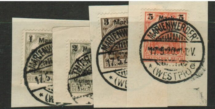 Marienwerder Scott#: 32-35 Michel#: U F/VF on pieces