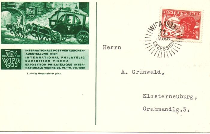 Austria MI 469 on 1933 Philatelic exhibition post card cancelled with special show cancel VF