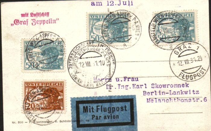 Austria Graf Zeppelin Flight 12 VII 31 post card VF