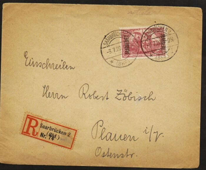 Saar MI 43c registered cover F/VF