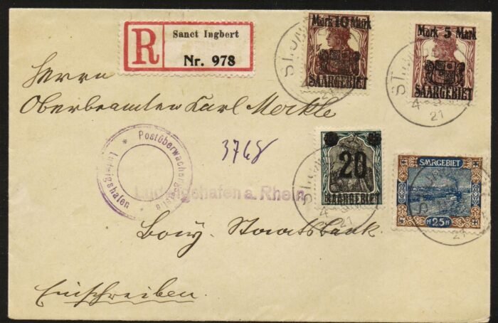 Saar MI 50-3, 56a registered cover VF