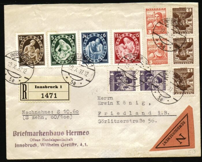 Saar stamps on front and back of registered 1931 cover F/VF
