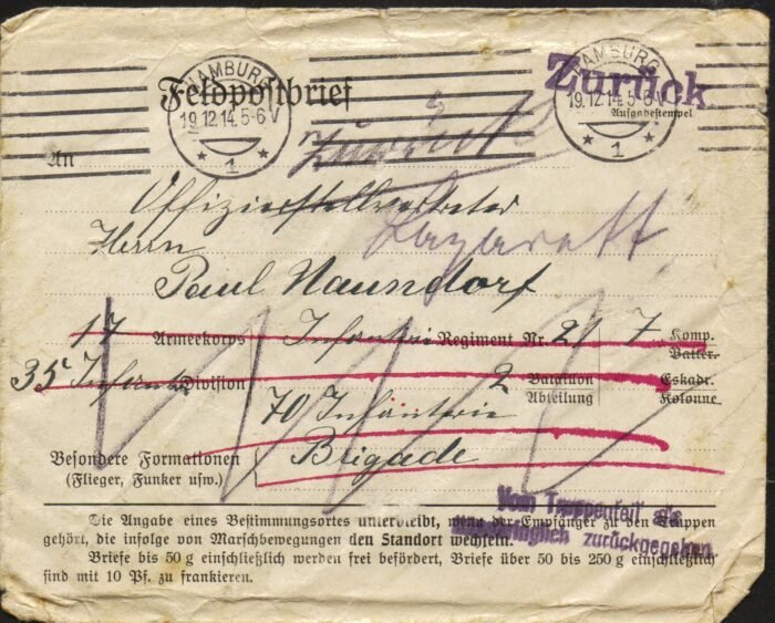 Feldpost cover undeliverable and returned