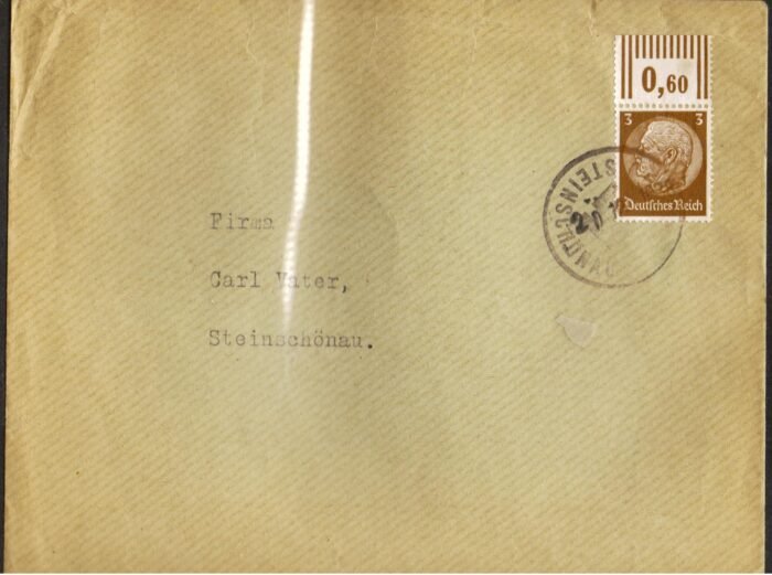 Sudetenland "Steinschonan" provisonal cancel on oversized cover F/VF
