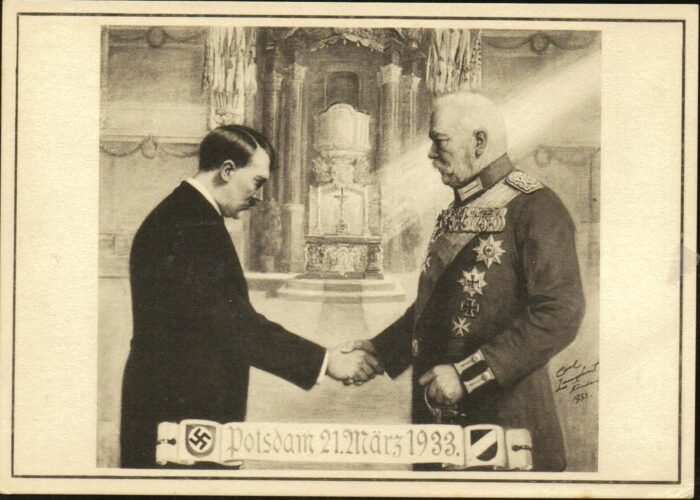 Hitler at Potsdam with Hindenburg mint VF