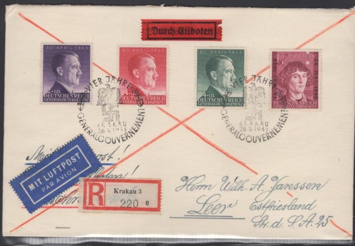 General Government Michel#: U F/VF MI 101-104 Krakau 26 X 1943 special cancels