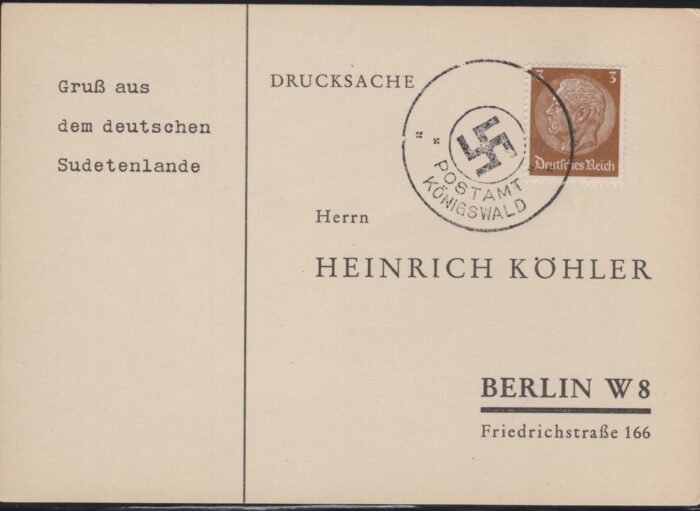Sudetenland Anschloss post card with NAZI provisional cancel VF