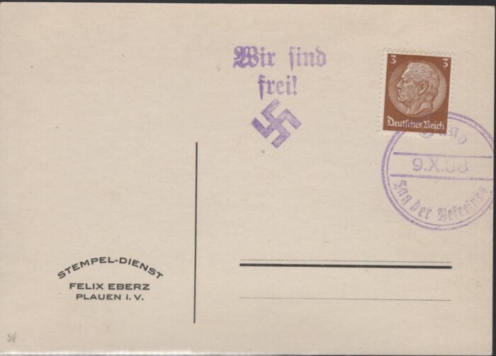 Sudetenland Anschloss post card franked with MI 664 with NAZI provisional cancel VF