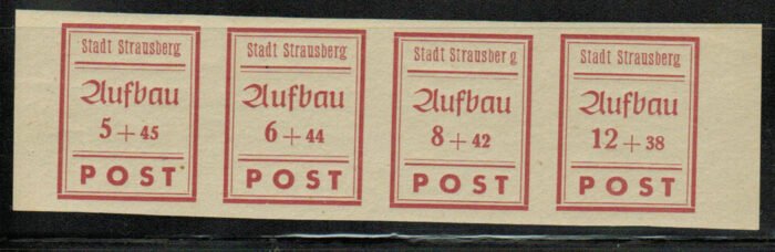 Germany Post WWII Locals Strausberg Michel# 34B-37B** strip of with PF 36 III