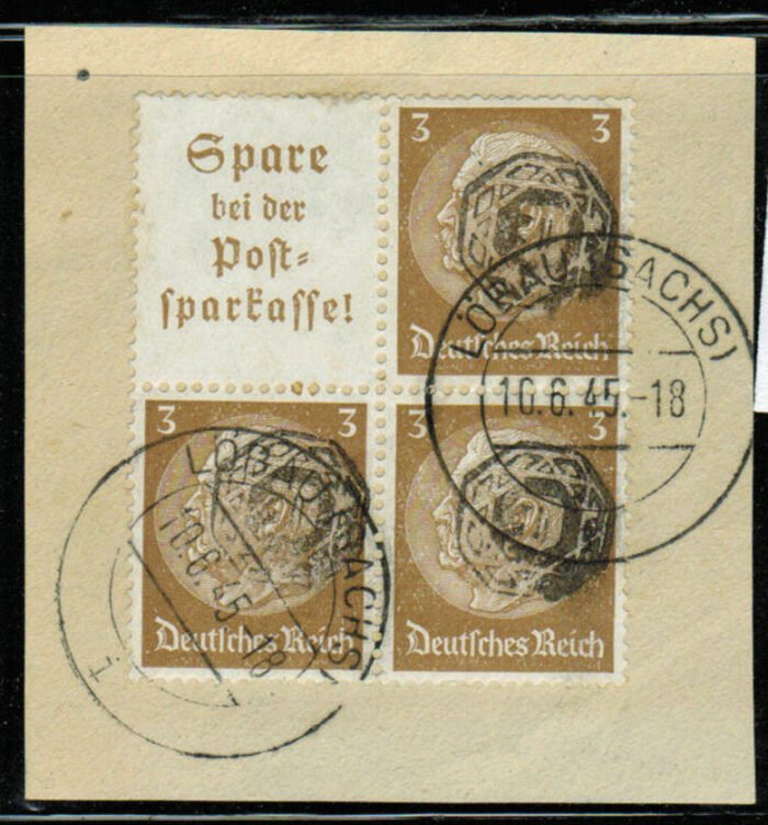 Germany Post WWII Locals Lobau Michel#: 30 in block of 3 stamps and 1 label U on piece